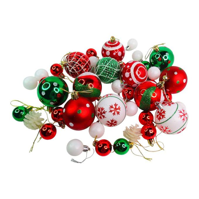 MODACore 摩達客 - 30mm + 60mm造型彩繪球42入吊飾禮盒裝(16格)紅綠白色系| 聖誕樹裝飾球飾掛飾