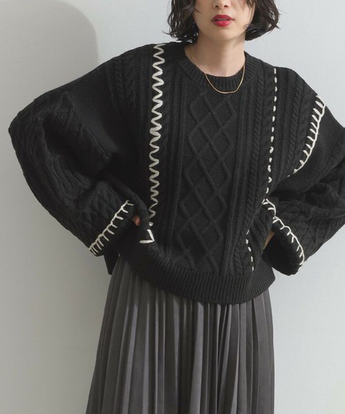 日本 ELENCARE DUE - 手工編織感柔美麻花紋理毛衣-黑