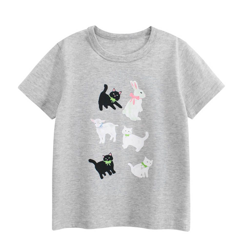 純棉短袖上衣-優雅動物-灰色