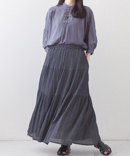 日本 Bou Jeloud - 細緻楊柳層次飄逸長裙-橄欖綠