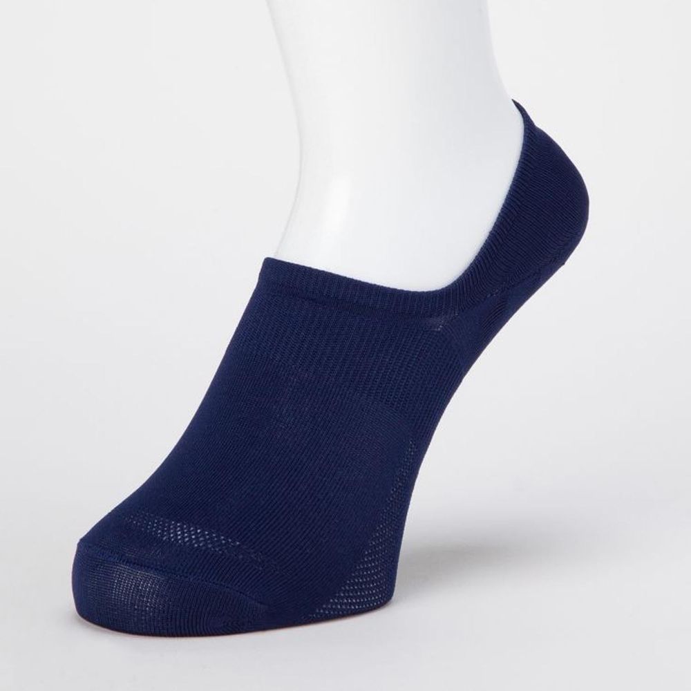 日本 okamoto - 超強專利防滑ㄈ型隱形襪-光滑編織 超深履款-深藍 (23-25cm)