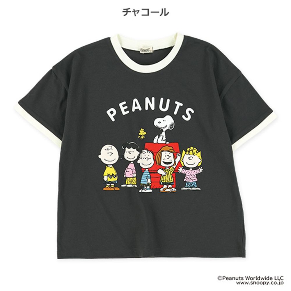 卡通人物史努比印花短袖上衣-炭黑