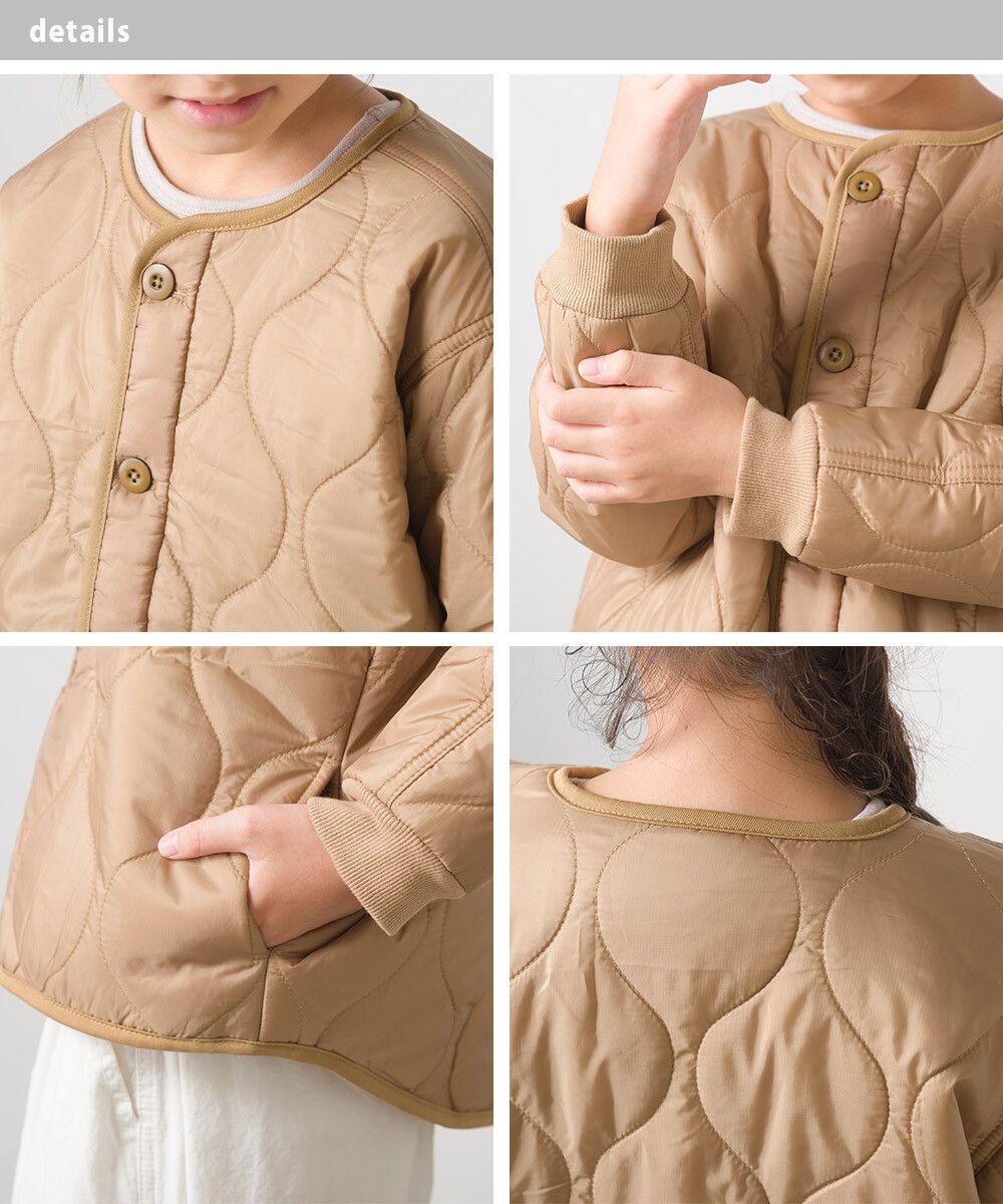 日本 OMNES - (兒童) 輕量斜衣襬衍縫短版保暖外套-黑