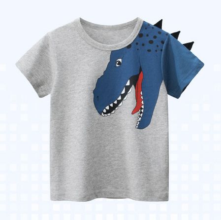 短袖棉T-立體大恐龍-灰色