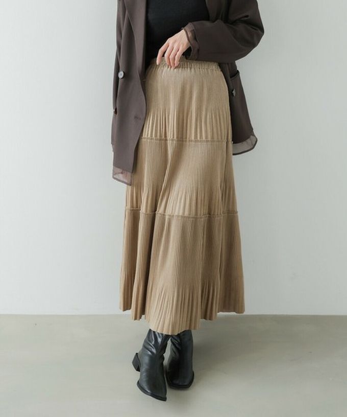 日本 Bab - 飄逸感絲滑絨面細摺長裙-象牙米