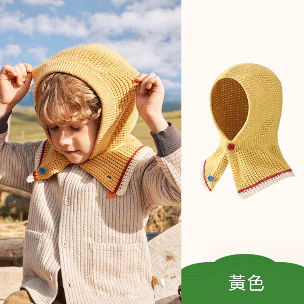 kocotree - 保暖針織帽兩用圍巾-兒童款-均碼 (黃色)