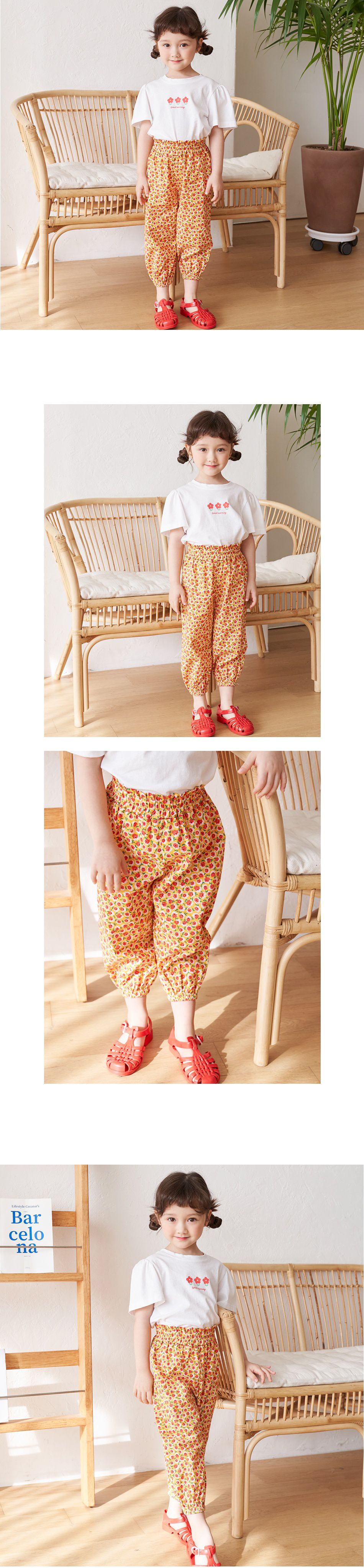 韓國 Bebezoo - 透氣純棉縮褲管防蚊褲-花花橘