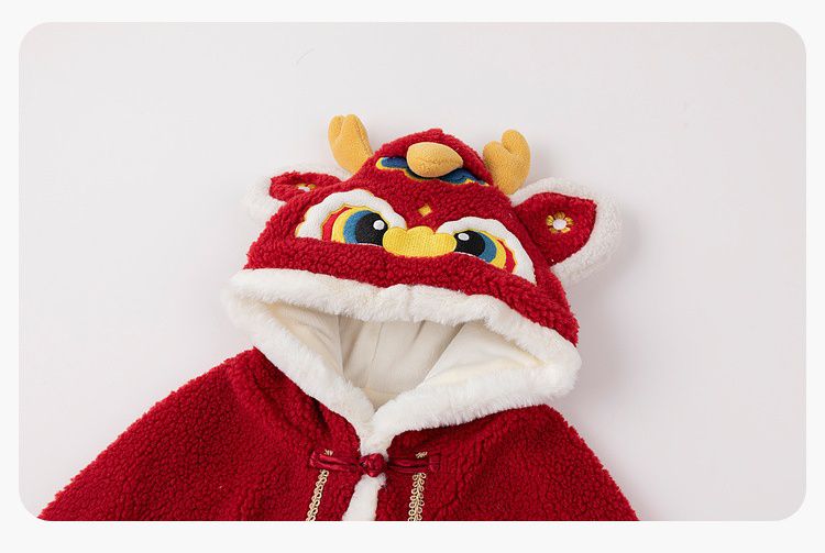 喜氣拜年毛絨暖暖造型披風-立體龍角-紅色 (F)