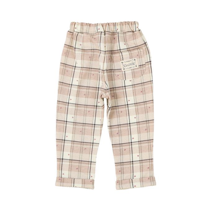 日本 ZOOLAND - 甜蜜愛心氣質格紋長褲-摩卡粉