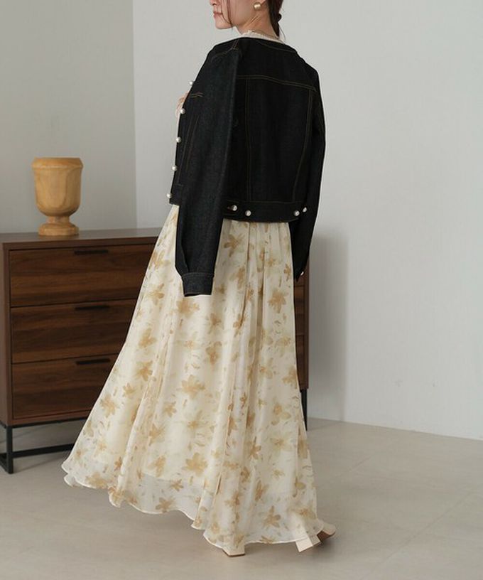 日本 Bab - 溫柔印象花卉雪紡長裙-淺灰