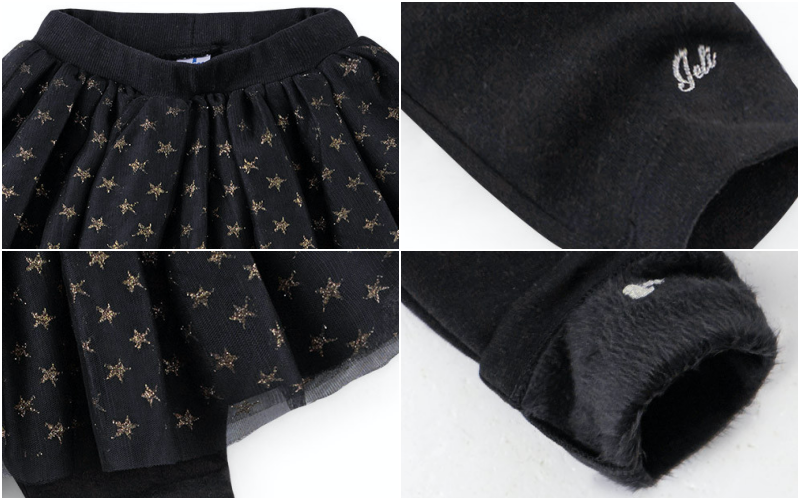 韓國 Jelispoon - (內刷毛)燙金星星網紗褲裙-粉紅