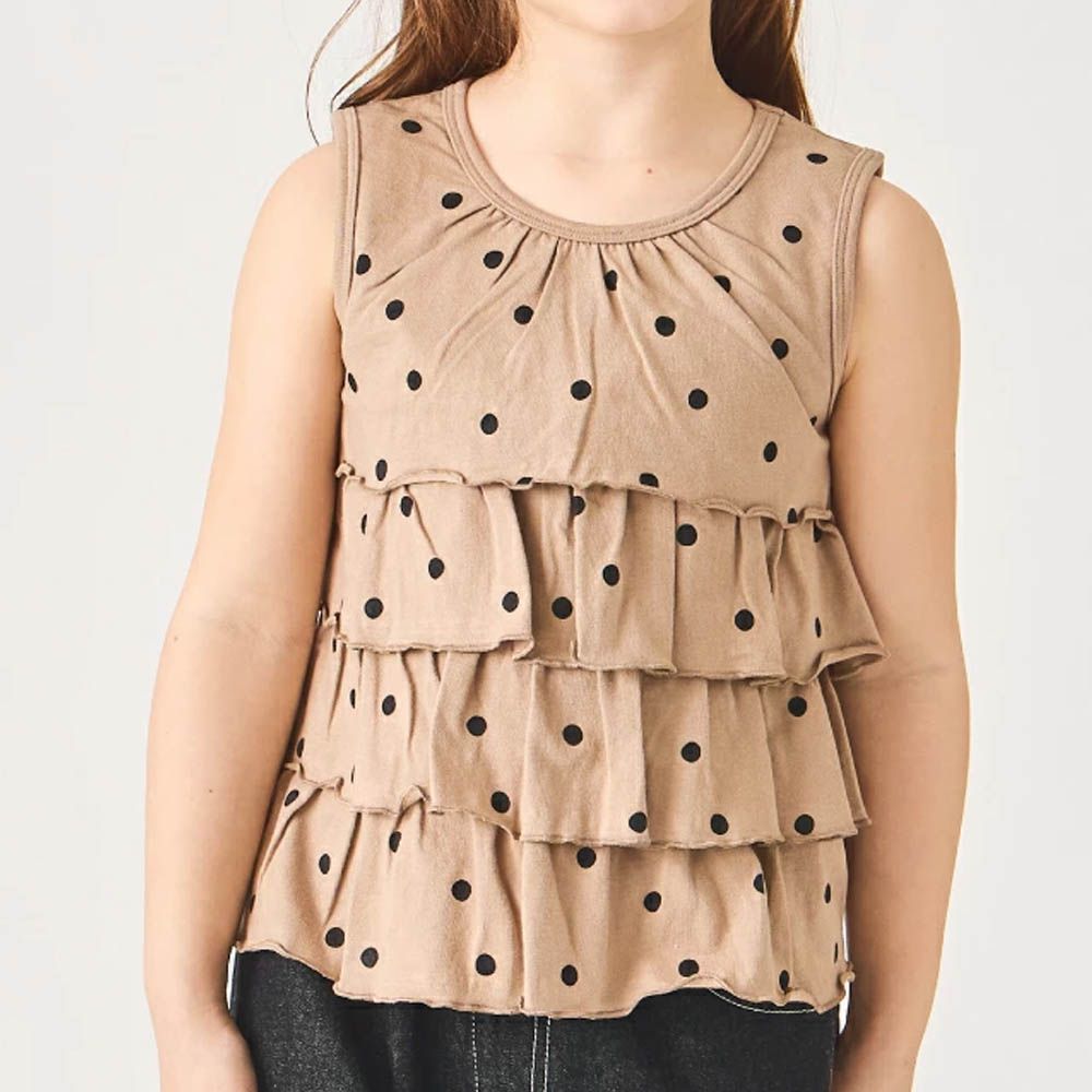 100%棉 蛋糕層次無袖背心-點點-摩卡