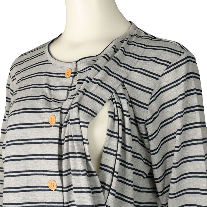 akachan honpo - 長袖洋裝-橫紋-灰色 (M~L)