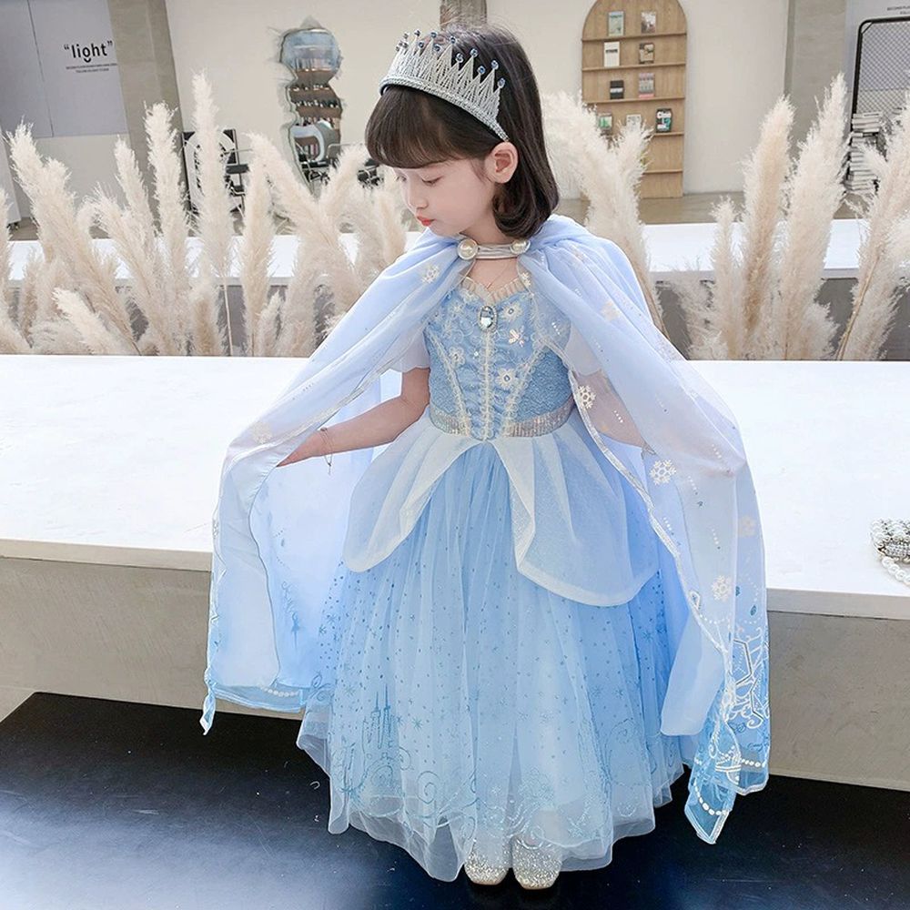 網紗連帽斗篷-閃耀雪花-漸層藍 (F(長度約70cm))