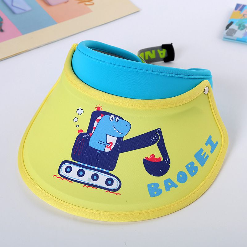 兒童空頂遮陽帽-恐龍玩車車-藍+黃 (建議2-8歲)
