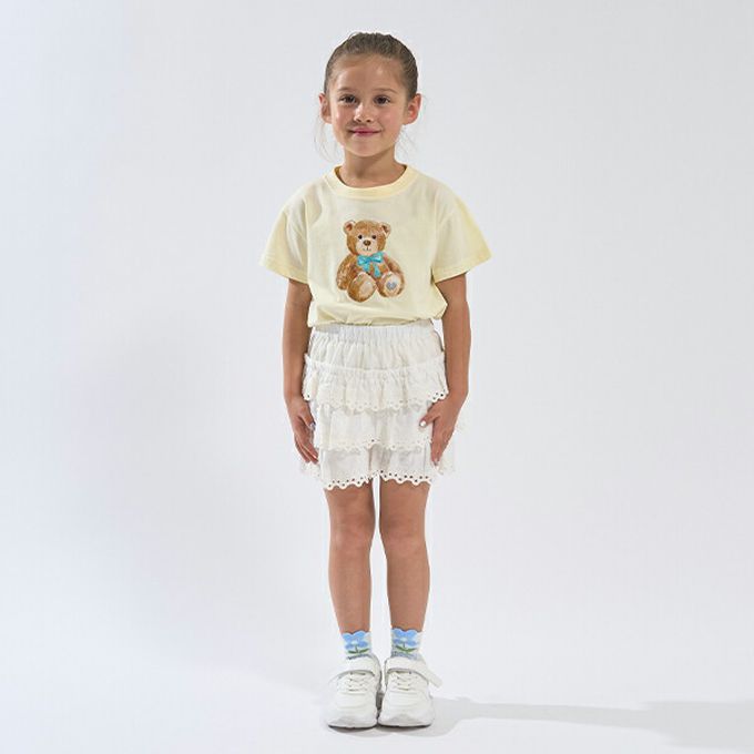 日本 Lycee mine - 100%棉 甜蜜印花短袖上衣-白色小狗-淺藍