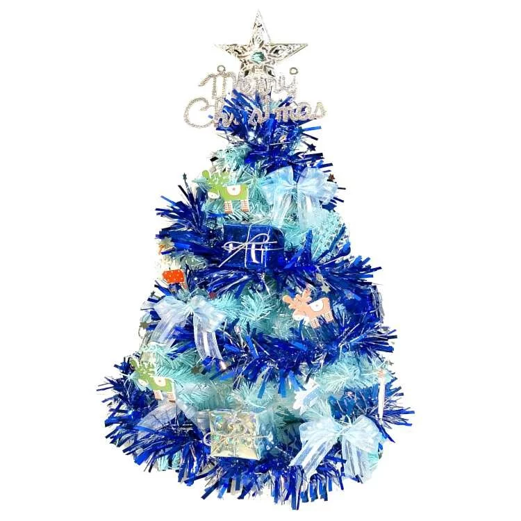 MODACore 摩達客 - 耶誕-台灣製夢幻2尺/2呎(60cm)經典冰藍色聖誕樹(藍銀木質麋鹿系)本島免運費