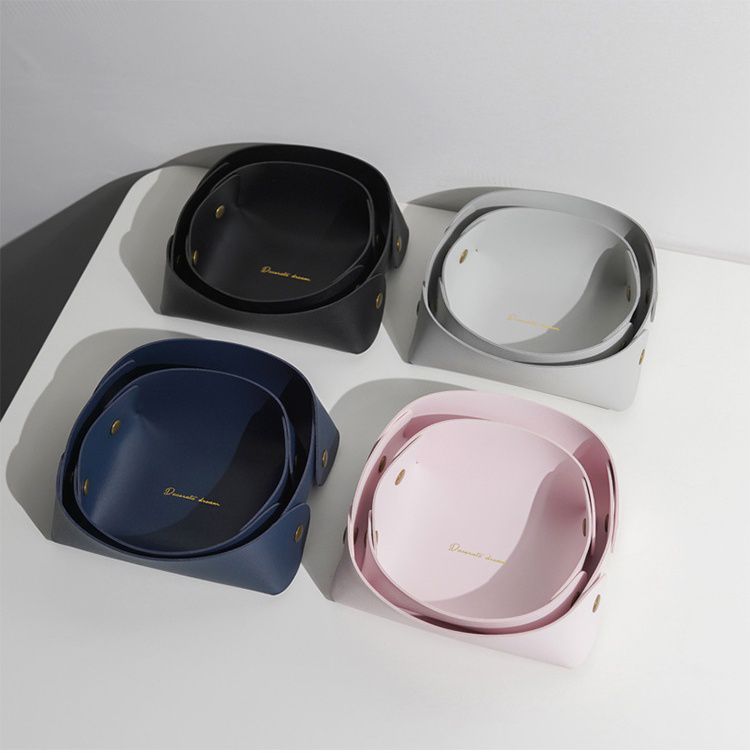 居家皮質收納盤-方形-深藍色