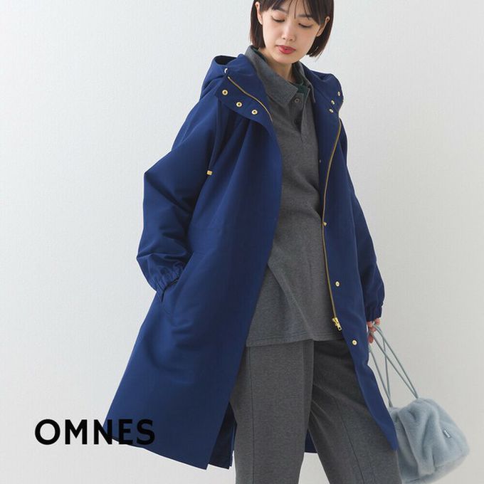 日本 OMNES - 潑水加工 派克連帽風衣長版外套-寶藍