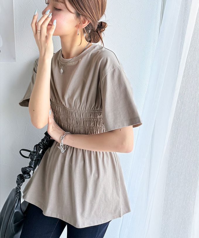 日本 Classical Elf - 魅力腰皺摺修身短袖上衣-黑