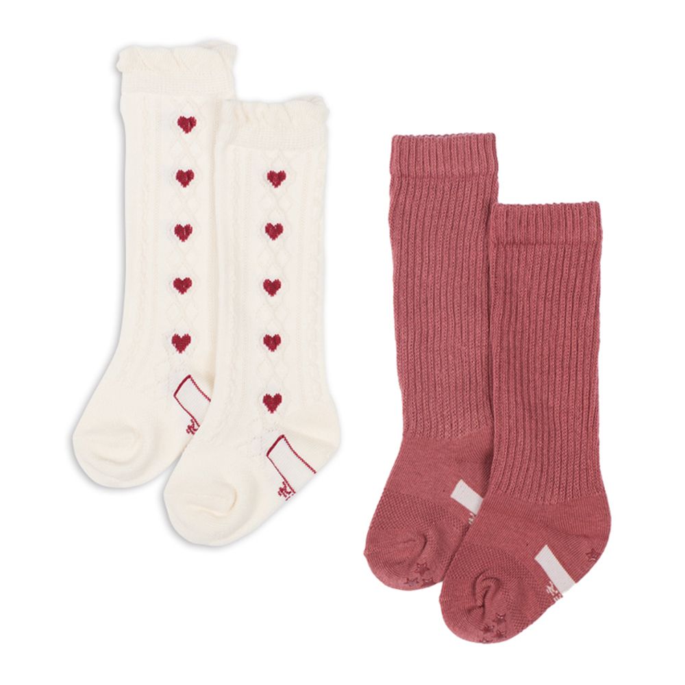 長筒襪2雙組-愛心立體織紋-米白色 (9~14cm)