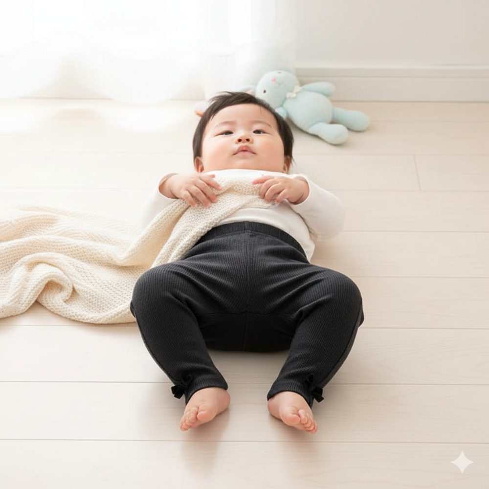 內搭褲-羅紋抽針針織布-黑色