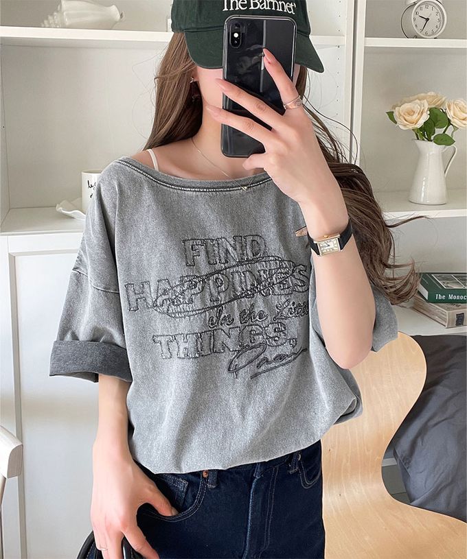 日本 Classical Elf - 純棉復古logo船領前後穿短袖上衣-粉紅