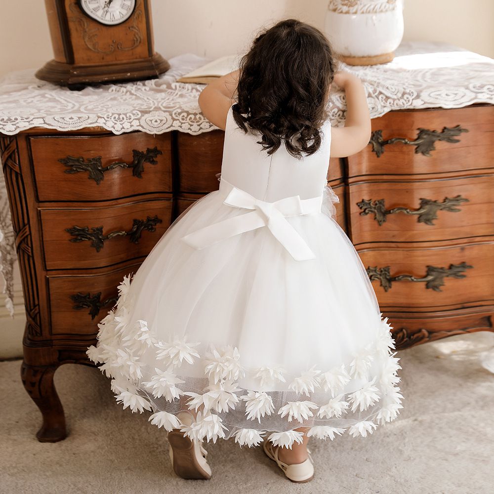 蕾絲網紗圓領無袖公主裙-立體花花-粉色