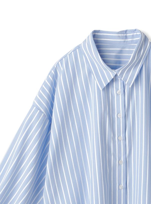 日本 GRL - 休閒短版直條紋落肩襯衫-淺灰棕 (F)