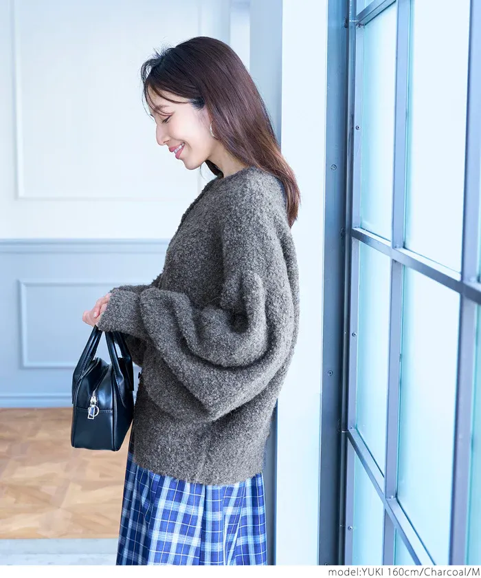 日本 COCA - 澎澎氣球袖針織開襟衫-橘粉