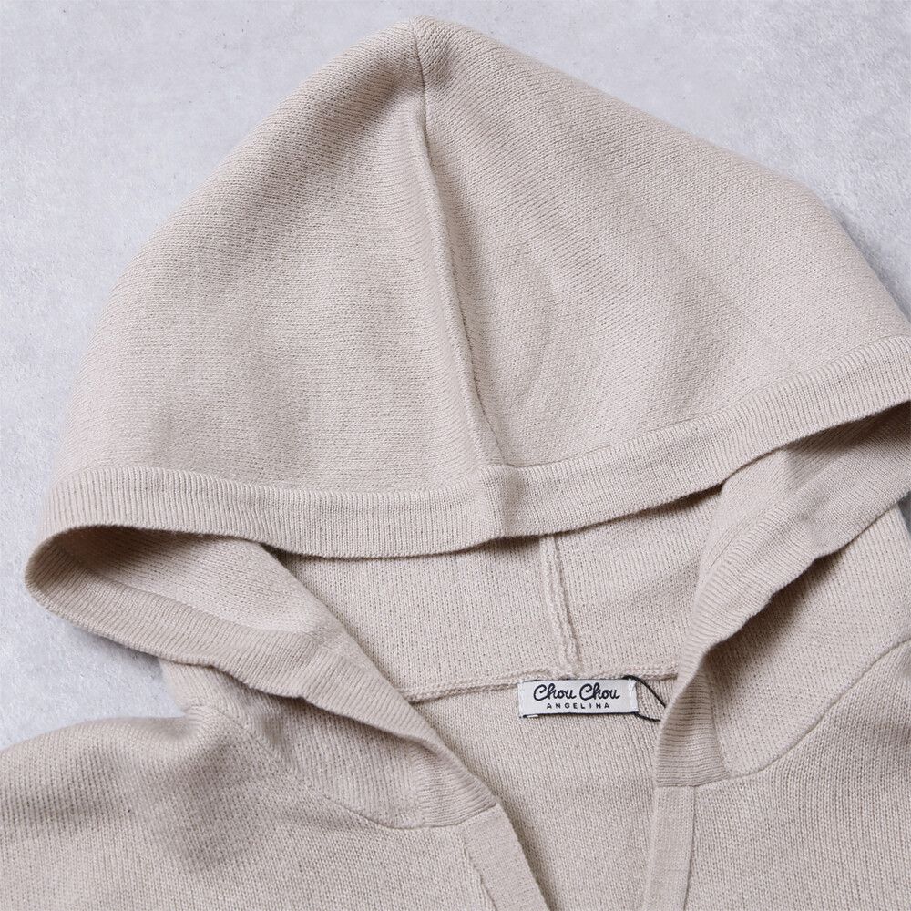 日本女裝代購 - 顯瘦小V領前短後長連帽針織上衣-深咖啡 (M(Free size))