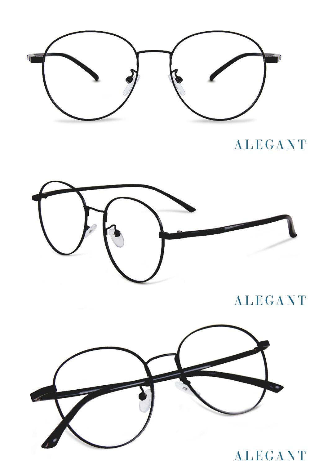 ALEGANT - 率性黑雪松橢圓鏡框輕量鏡腳UV400濾藍光眼鏡