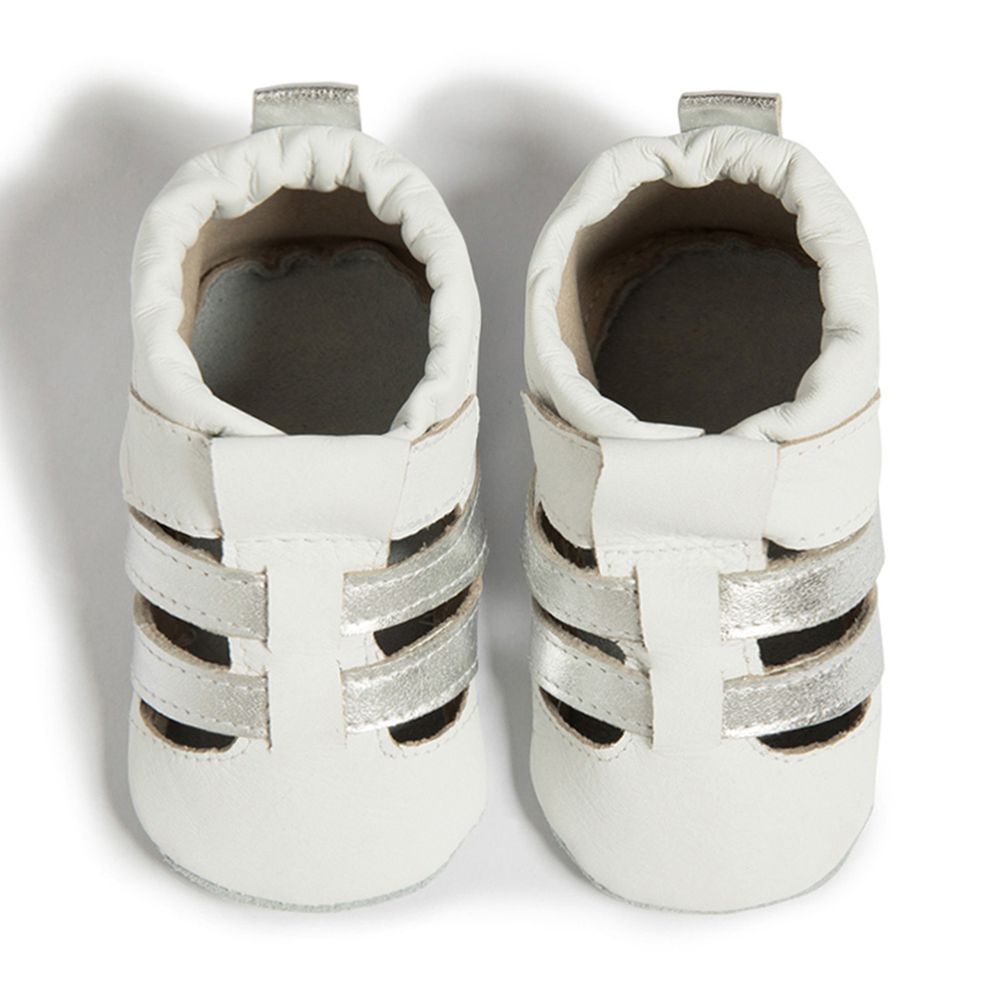 英國 shooshoos - 健康無毒真皮手工鞋/學步鞋/嬰兒鞋-雙色編織(白/銀)