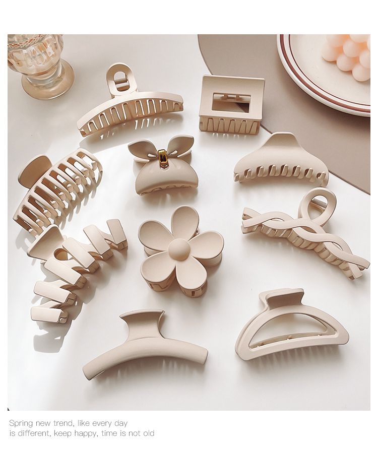 百搭奶咖啡色系抓夾-花朵-卡其色