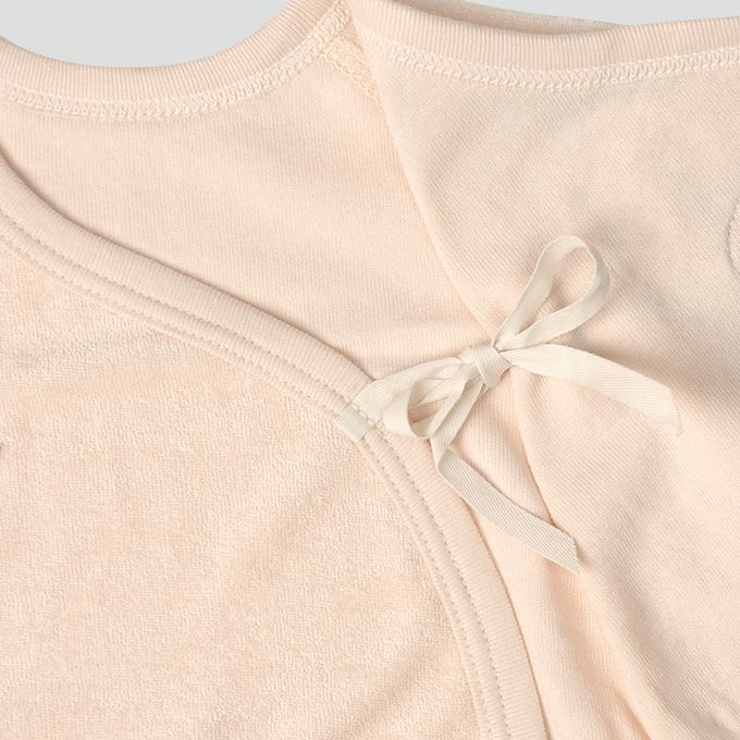 akachan honpo - 長袖新生兒內衣4件組-按扣款 毛圈布 草莓-粉紅色 (50~60cm)