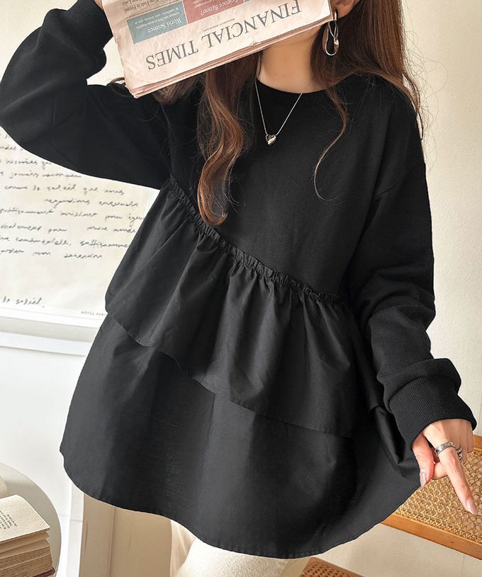 日本 Classical Elf - 蛋糕層次優美薄長袖上衣-深灰