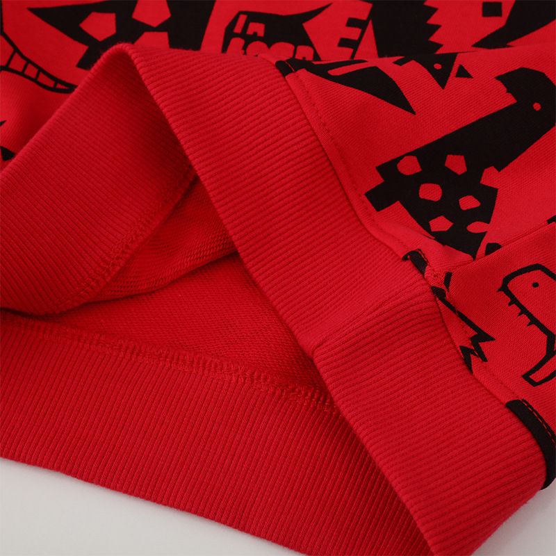 Jumping meters - 圓領棉質長袖上衣/大學T-恐龍插畫世界-酒紅色