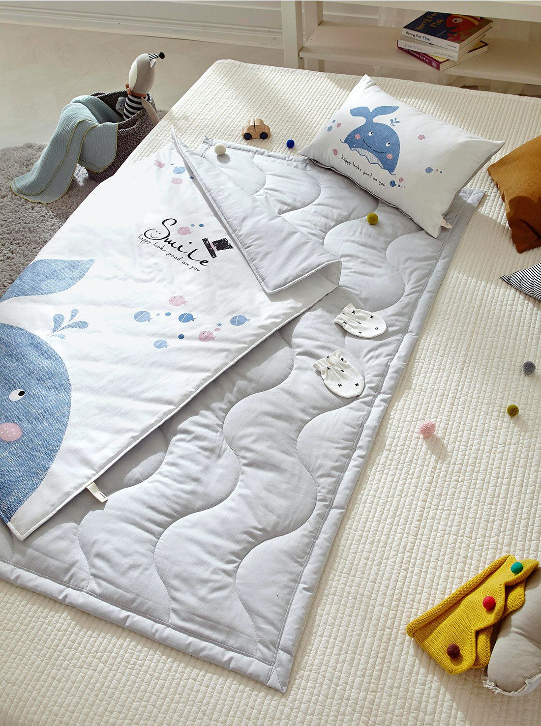 韓國 Prielle - 純棉分離式睡袋(無拉鍊)-萌萌動物-附防水睡袋收納袋