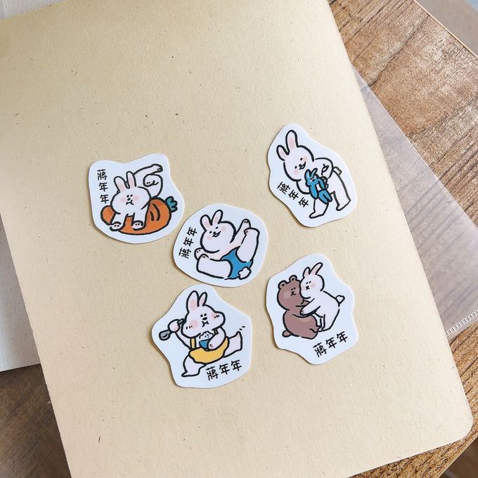 年年.studio - 姓名貼紙-透明裁型-兔兔系列 (3.5X2.5cm)-50入