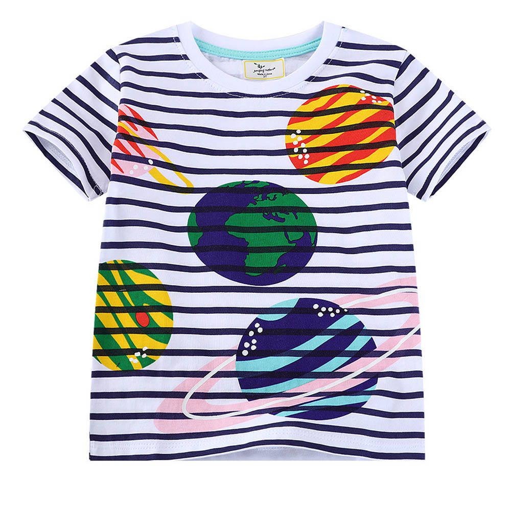 棉質圓領短袖上衣-星球行星-條紋