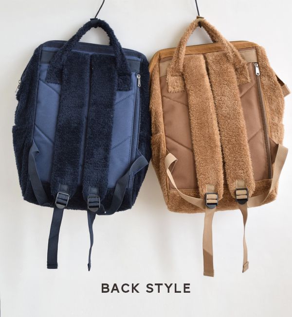 日本 Anello - 大開口毛毛後揹包-Regular大尺寸-IV米白