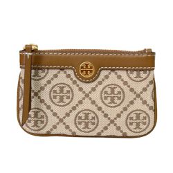TORY BURCH - 緹花皮革零錢包 (卡其色)