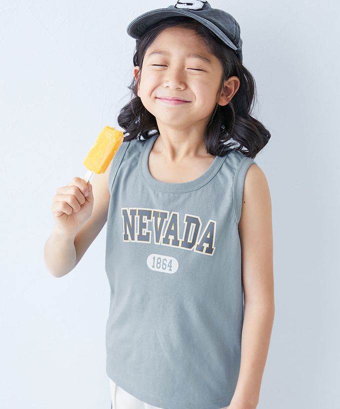 日本 devirock - 100%棉 定番印花無袖上衣-背後老虎-奶綠