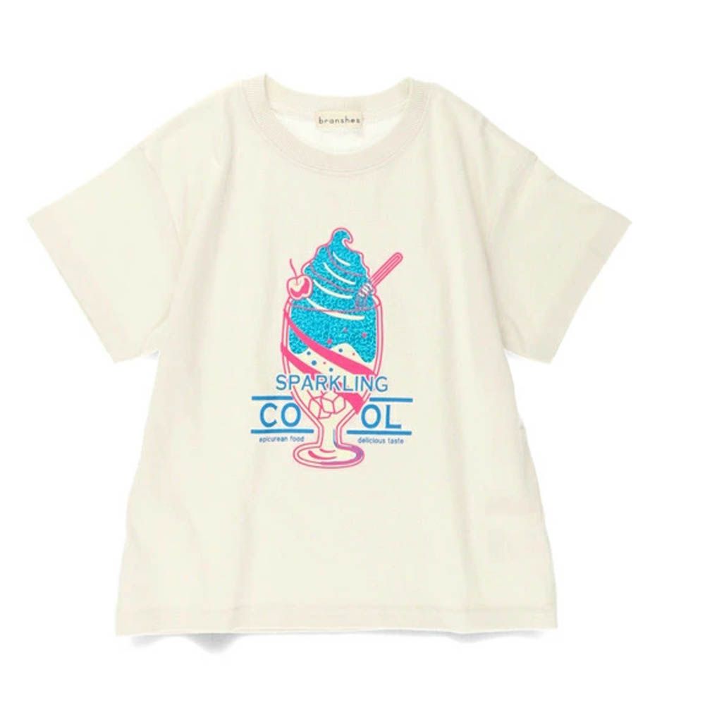 接觸涼感 夏季印花短袖上衣-冰淇淋蘇打-白