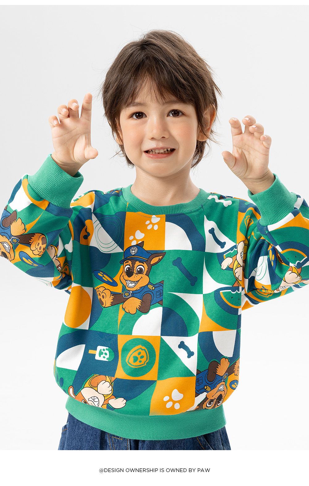 卡通汪汪隊滿版森林圓領長袖上衣-卡通人物天天-紫粉色