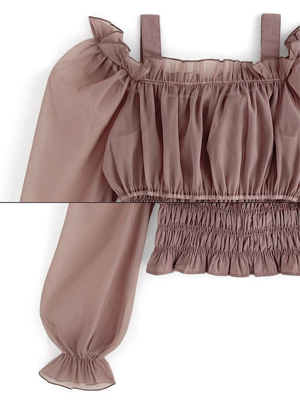 日本 GRL - 2WAY柔美紗拼接糖果袖上衣-黑 (F)