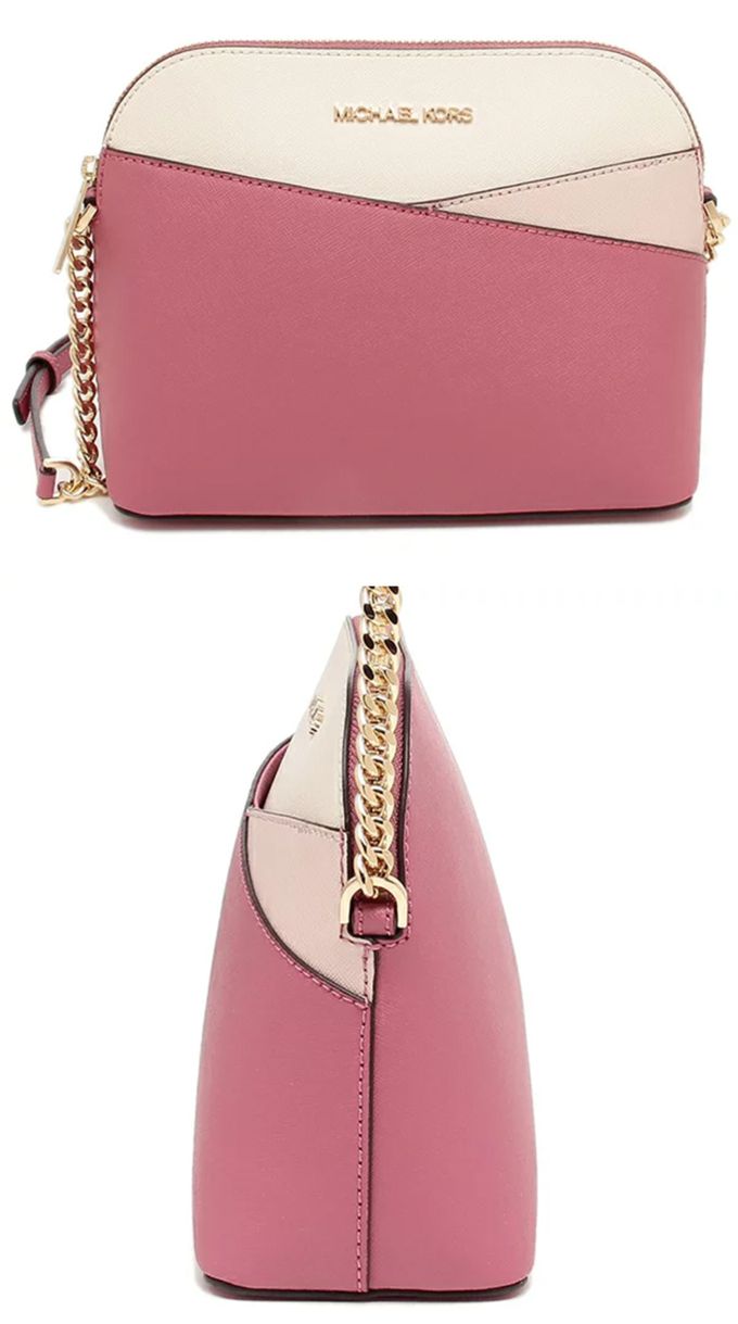 MICHAEL KORS - 拼接皮革斜背包 (粉色撞色)