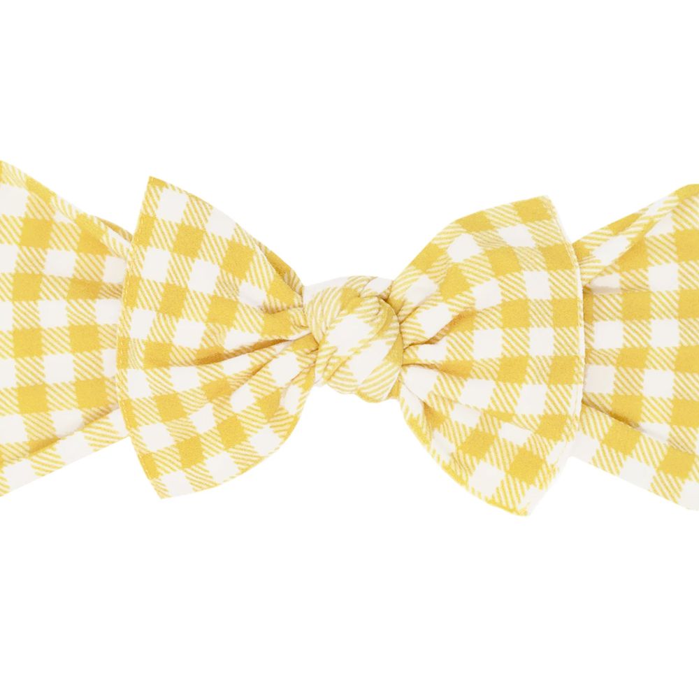 美國baby bling - 純手工極優雅細緻輕柔微彈性/毫無束縛感蝴蝶結髮帶/髮飾_印花經典款-黃白格子