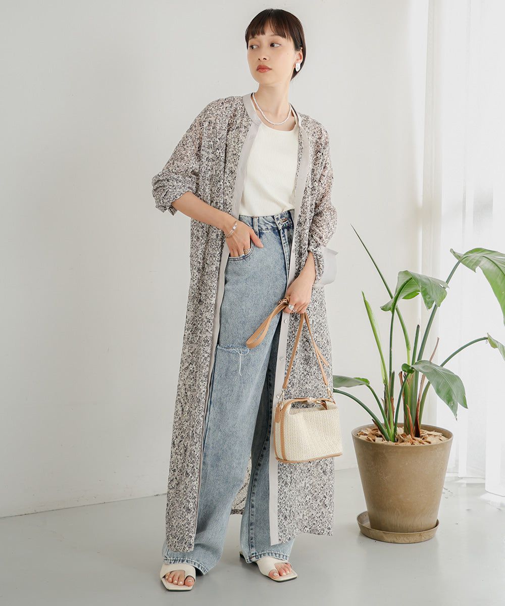 日本 Bab - 文藝浪漫碎花排扣洋裝-石英灰