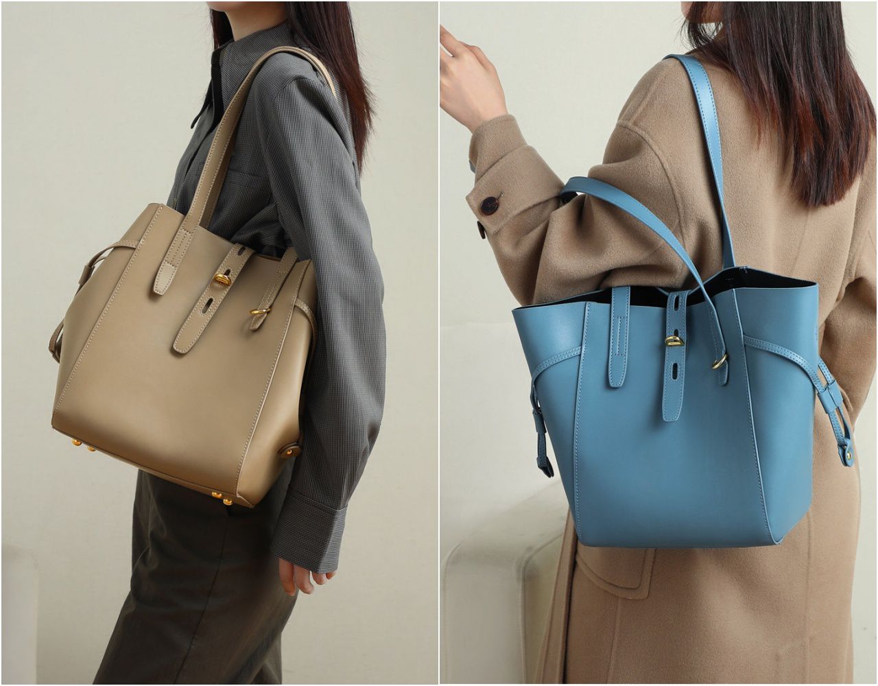 真皮大容量托特/水桶包-黑色 (23x27x13.5cm)